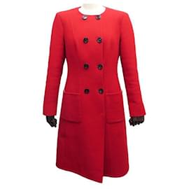 Christian Dior-NEUF MANTEAU LONG CHRISTIAN DIOR M 38 EN LAINE ROUGE NEW RED WOOL COAT-Rouge