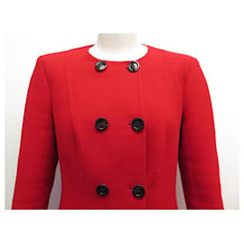 Christian Dior-NEUF MANTEAU LONG CHRISTIAN DIOR M 38 EN LAINE ROUGE NEW RED WOOL COAT-Rouge