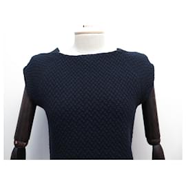 Chanel-NEW CHANEL P DRESS44557 S 36 IN NAVY BLUE WOOL QUILTED NAVY DRESS-Navy blue