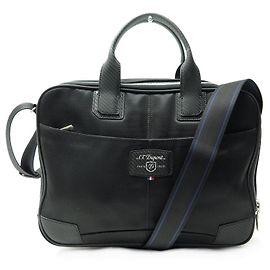 ST DUPONT BRIEFCASE BRIEFCASE CANVAS & BLACK LEATHER SHOULDER BRIEFCASE Black