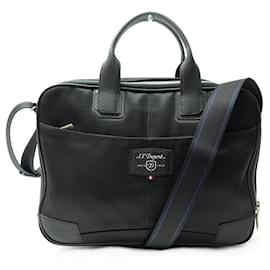 St Dupont-ST DUPONT BRIEFCASE BRIEFCASE CANVAS & BLACK LEATHER SHOULDER BRIEFCASE-Black