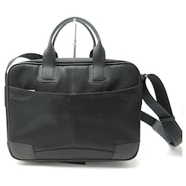 St Dupont-ST DUPONT BRIEFCASE BRIEFCASE CANVAS & BLACK LEATHER SHOULDER BRIEFCASE-Black