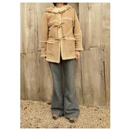 Burberry-Tamaño de la chaqueta de piel de oveja Burberry 44-Beige