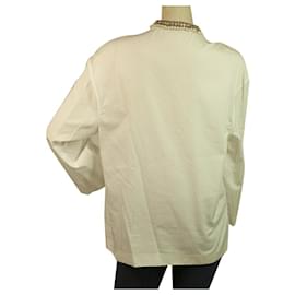 Etro-ETRO Cotone Bianco Perle e Perline Scollo, Tunica blusa con nappe Taglia superiore 38-Bianco