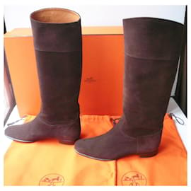 Hermès-HERMES Suede riding boots Brown very good condition T38 IT-Brown