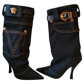 Botas Versace Tribute en denim negro Negro