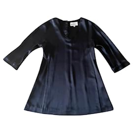 Autre Marque-Túnica o mini vestido de seda satinada negra CFOC - T. 1- Nuevo-Negro