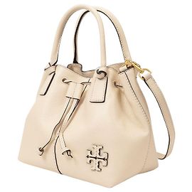 Tory Burch McGraw Small Drawstring Bag in White Leather White