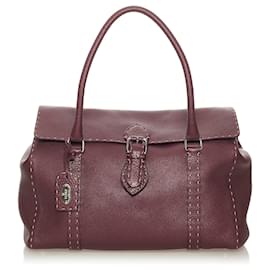 Fendi-Sac à main en cuir Fendi Selleria Linda rouge-Rouge,Bordeaux