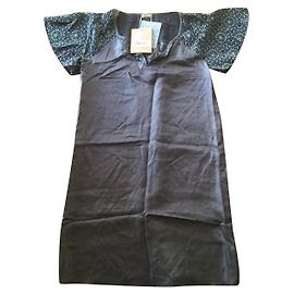Vestido John Galliano de seda cinza com renda Cinza