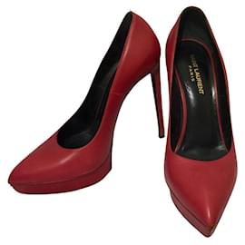 Saint Laurent-Zapatos de tacón con plataforma de cuero rojo Janis de Saint Laurent-Roja