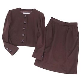 Vintage Yves Saint Laurent Suit Wool Setup No Collar Jacket Skirt Brown Size 11 (M Equivalent) Brown