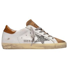 Golden Goose Baskets Super Star en Cuir Blanc et Marron Blanc