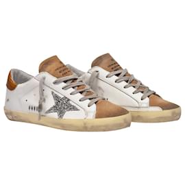 Golden Goose-Super Star Baskets in White and Brown Leather-White