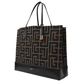 Balmain Shopping Bag Doblado M-Monogram Jacquard Kaki/Noir Verde Caqui