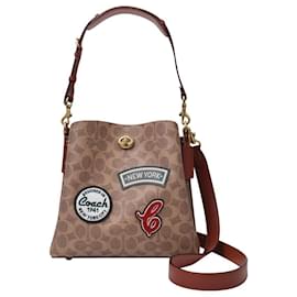 Coach-Willow Bucket Bag in Brown Canvas and Patches-Brown