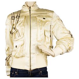 Just Cavalli Cream Quilted Puffer Jacket with multiple pockets & belts - IT 40 Cream