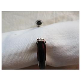 Hermès-Bracelet plaqué argent& cuir noir.-Noir