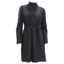 Fendi-Fendi Black Shearling Leather Belt Coat-Black
