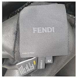 Fendi-Fendi Black Shearling Leather Belt Coat-Black