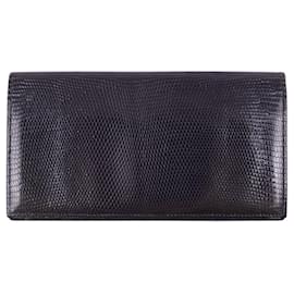 Hermès-HERMES Wallet Long Wallet Men's Lizard Wallet Card Case Black-Black