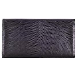 Hermès-HERMES Wallet Long Wallet Men's Lizard Wallet Card Case Black-Black