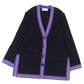 Vintage Yves Saint Laurent Strickjacke Rayon geometrisches Muster Damen Tops schwarz schwarz Größe M Schwarz