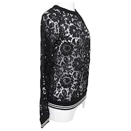Valentino-Schwarz-weißes Blumenspitzen-Hemd mit langen Ärmeln M-Bluse-Schwarz