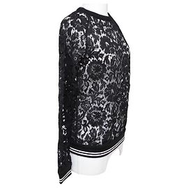 Valentino Camicetta a maniche lunghe M con camicia di pizzo floreale bianca nera Nero
