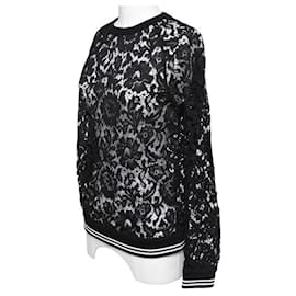 Valentino-Black White Floral Lace Shirt Long Sleeve M Blouse-Black