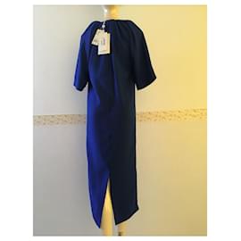 Maison Martin Margiela-Vestido de cady con cuello fruncido de Maison Margiela-Azul