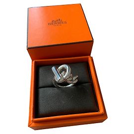 Hermès Croisette Ring Silver Large Model Size 50 Silvery