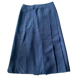 Céline navy blue midi skirt with leather belt and gold chain Black