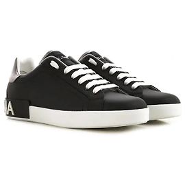 Dolce & Gabbana Leather Sneakers Black Silvery White 44 Black Silvery White