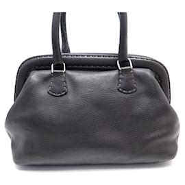 Fendi-SAC A MAIN FENDI SELLERIA ADELE DOCTOR CUIR GRAINE MARRON LEATHER HAND BAG-Marron
