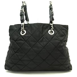 Prada-PRADA HAND BAG IN BLACK QUILTED NYLON CANVAS BLACK QULTED CANVAS HAND BAG-Black