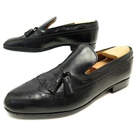 JM Weston-JM WESTON MOCASSINS SHOES WITH POMPOMS 181 11E 45 LARGE BLACK LEATHER-Black