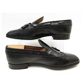 JM Weston-JM WESTON MOCASSINS SHOES WITH POMPOMS 181 11E 45 LARGE BLACK LEATHER-Black