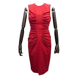 Christian Dior-CHRISTIAN DIOR M SLEEVELESS COCKTAIL DRESS 38 RED WOOL DRESS-Red