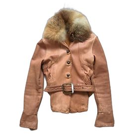 Autre Marque Giorgio Bravo leather jacket with red fox collar brown Brown