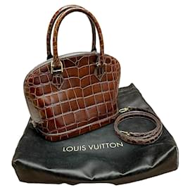 Louis Vuitton-Sac à main vintage Alma BB Louis Vuitton Mini en cuir de crocodile marron. Sangle-Marron foncé