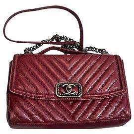 Chanel Classic Handbag Red Leather Red