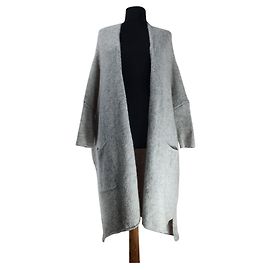American Vintage Lange Strickjacke Grau Wolle Mohair Grau