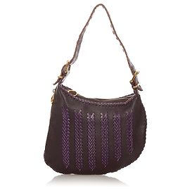 Bolsa Hobo Fendi Marrom Oyster Couro Marrom Roxo Castanho escuro
