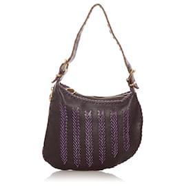 Fendi-Fendi Brown Oyster Leather Hobo Bag-Brown,Purple,Dark brown