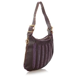 Fendi-Fendi Brown Oyster Leather Hobo Bag-Brown,Purple,Dark brown