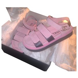 Chanel Sandals Pink Deerskin Pink