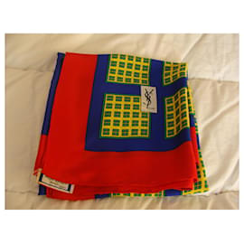 Yves Saint Laurent-quite large square with cheerful and shimmering colors-Red,Blue,Yellow
