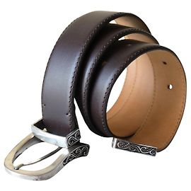 Autre Marque Cinto Hedonè de couro marrom 75 cm Prata Castanho escuro