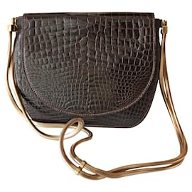 Autre Marque-Vintage crocodile bag-Golden,Dark brown